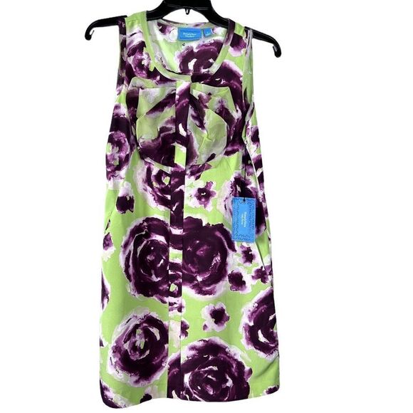 NWT‎ Vera Wang Spring Green Floral Sleeveless Dress Size 2 - Picture 1 of 13